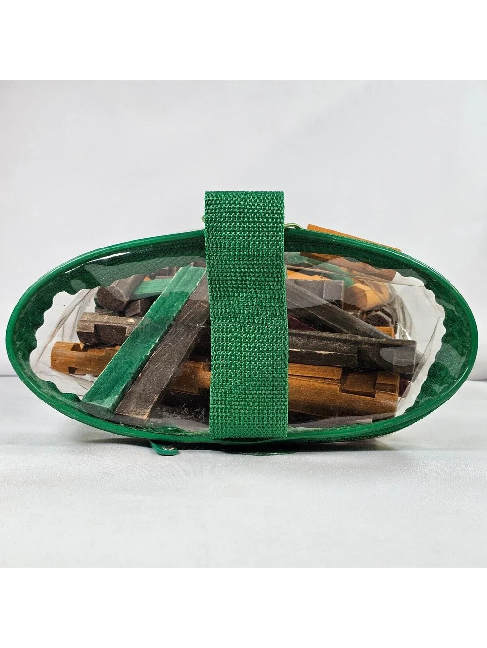 Vintage Lincoln Logs Red Wood Real Wood Building Logs Set in Clear Carrying Bag